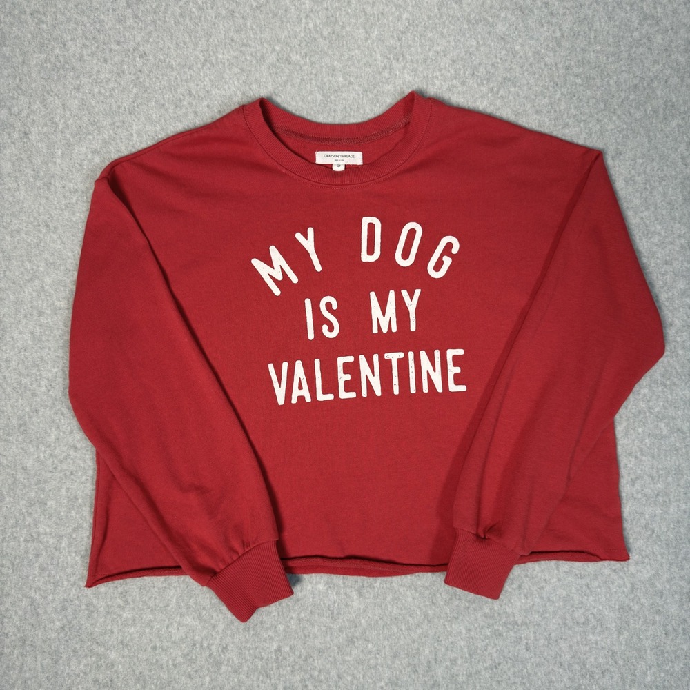 Grayson Threads Red My Dog Is My Valentine Cropped Sweatshirt Small